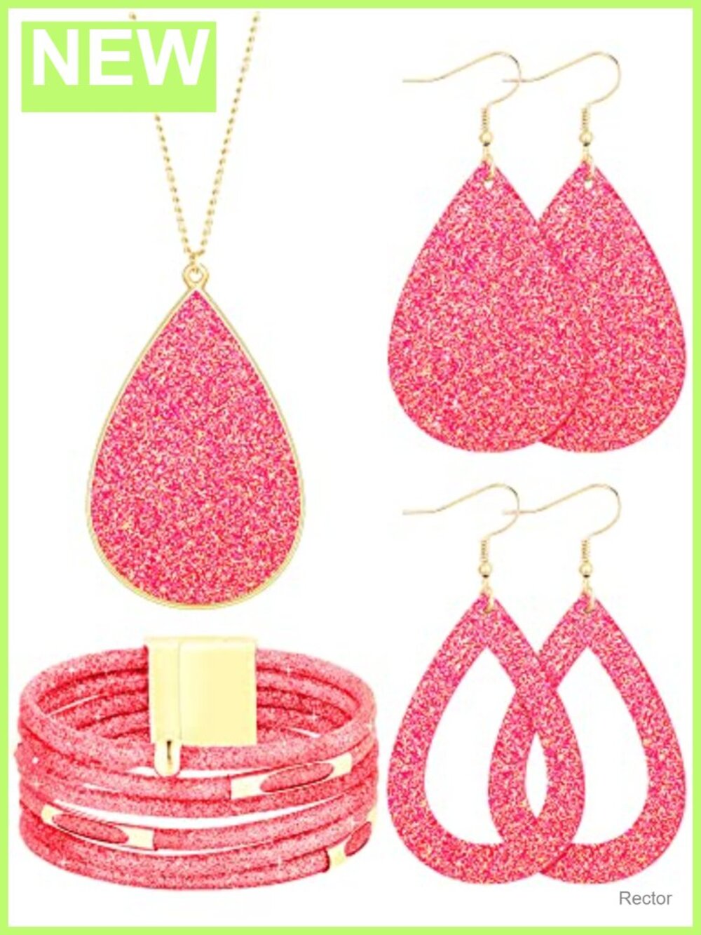 Hicarer 4 Pc Jewelry Set Faux Leather Alloy Necklace Earrings Bracelet
